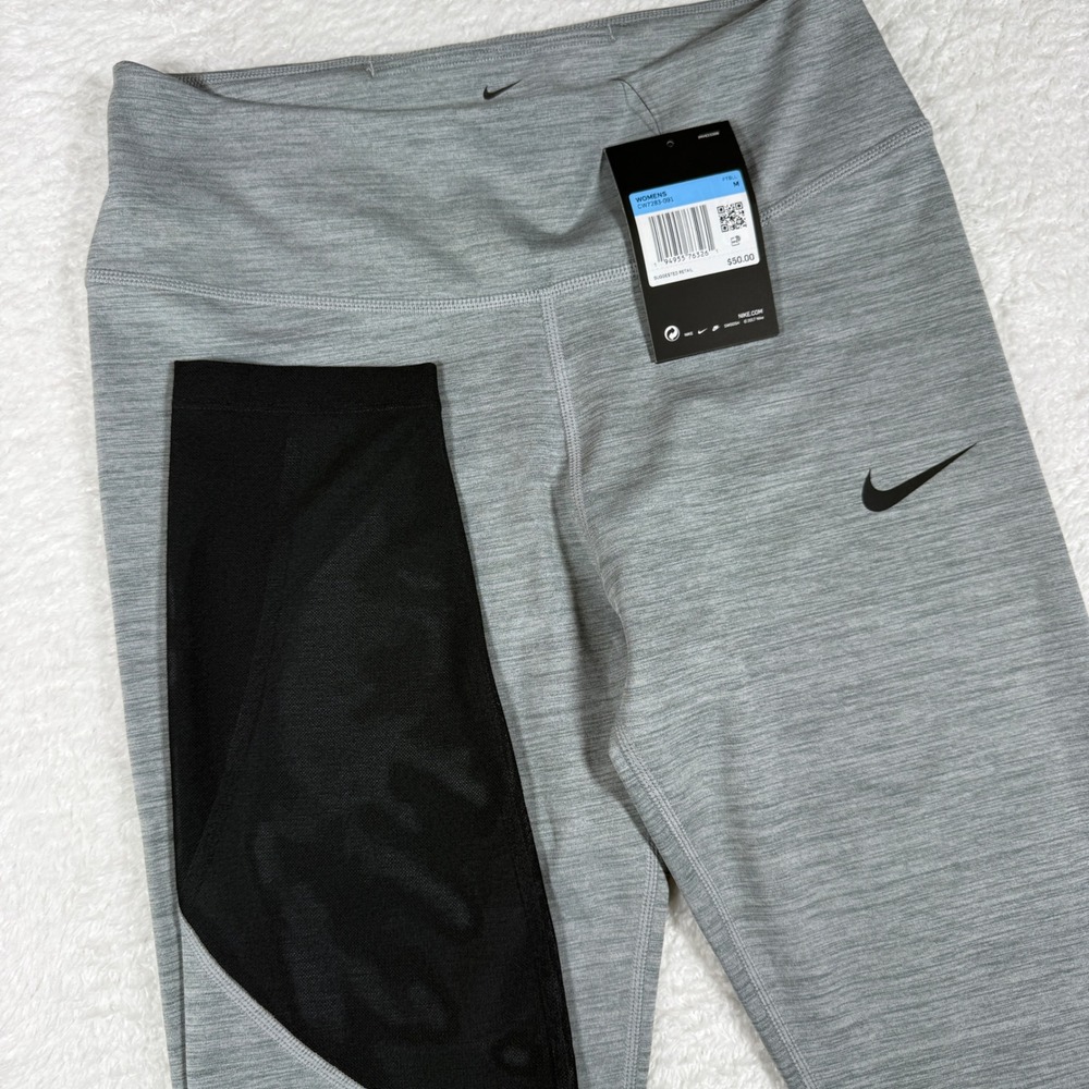 NEW Nike Dri-FIT CW7283-091 Women M Gray Mesh Panel High Rise Stretch Leggings